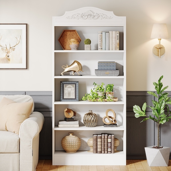 Freestanding Bookshelf Modern 5 Tier Bookcase for Living Room Bedroom Home Office White White