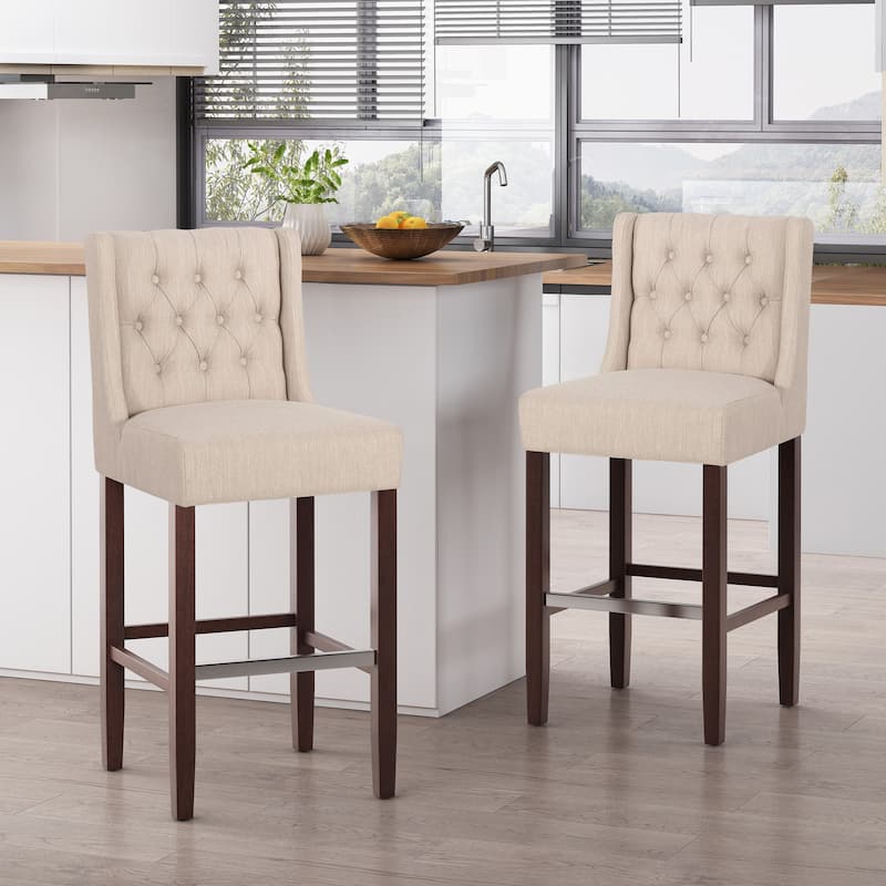 Modern Minimalist Bar Stool with Metal Legs, 30" Beige Commercial-Grade High Density Fabric Seat