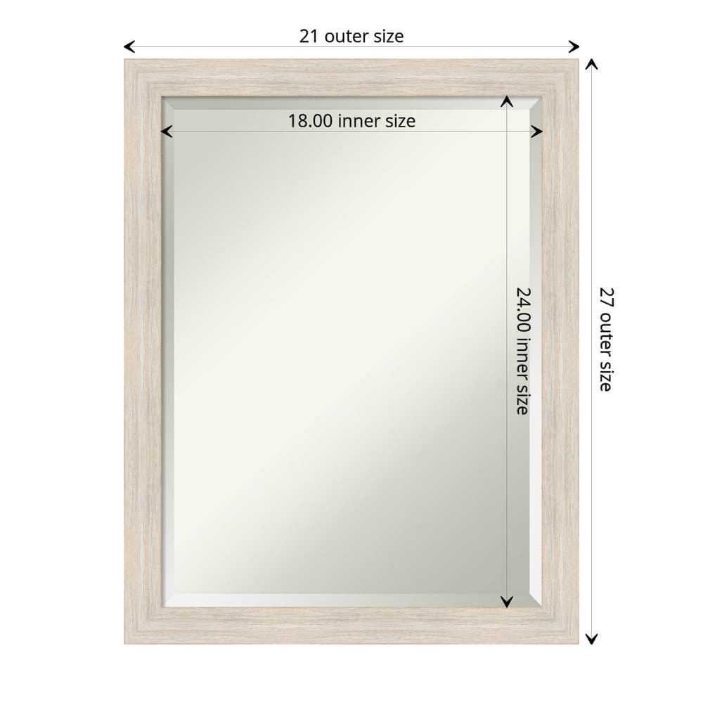 Beveled Wood Bathroom Wall Mirror - Hardwood Whitewash Narrow Frame - Hardwood White Wash Narrow