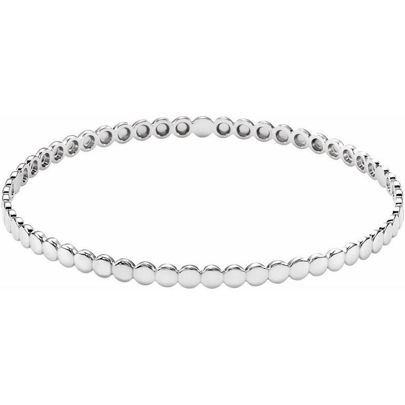 Curata 925 Sterling Silver 7.75" Polished 3.8mm Flat Bead Stackable Bangle Bracelet