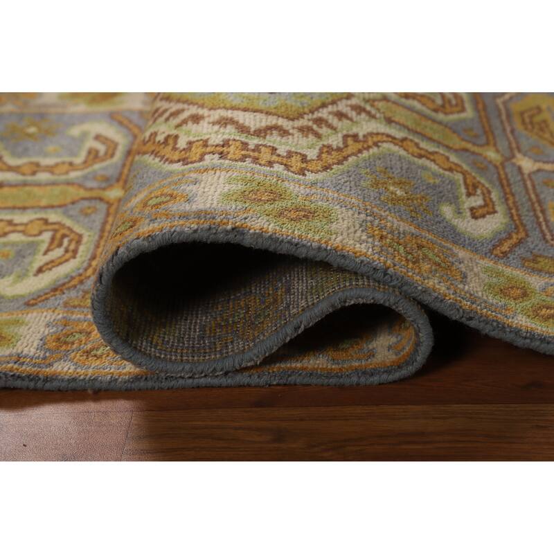 Hand Knotted Oriental 100% Wool Carpet Traditional Geometric Greys & Charcoal Kazak Runner Rug - 9' 10'' X 2' 6''