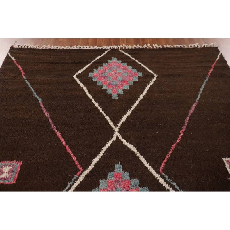 Tribal Brown Moroccan Oriental Area Rug Hand-Knotted Wool Carpet - 6'10" x 11'0"