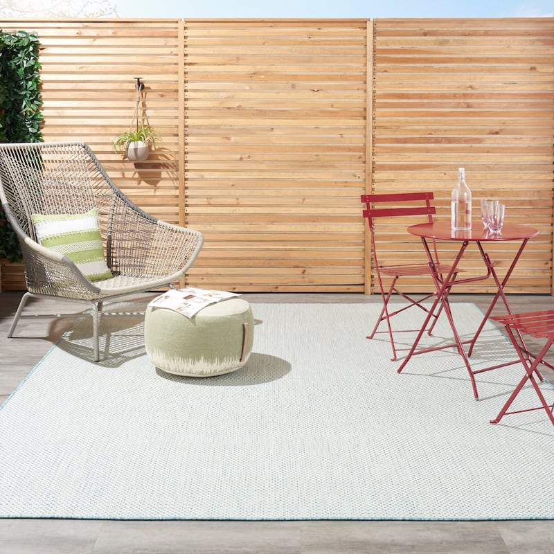 Nourison Courtyard Indoor/Outdoor Modern Geometric Area Rug - 7' x 10' Rectangle - Ivory/Aqua