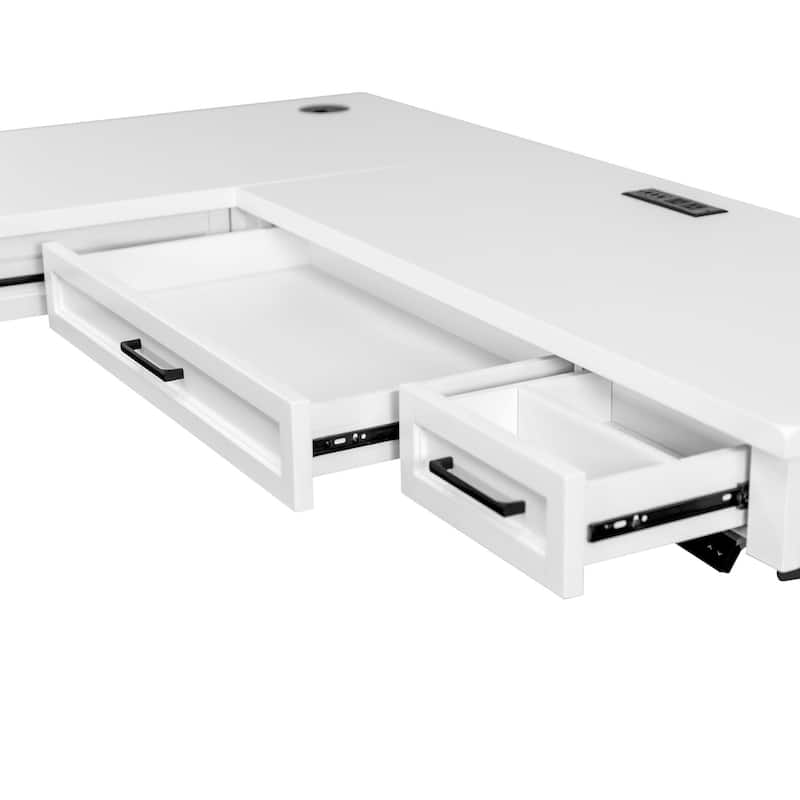Modern Electric Sit/Stand L-Desk and Return, Height Adjustable Table, Wood Adjustable Office Corner Desk and Return, White