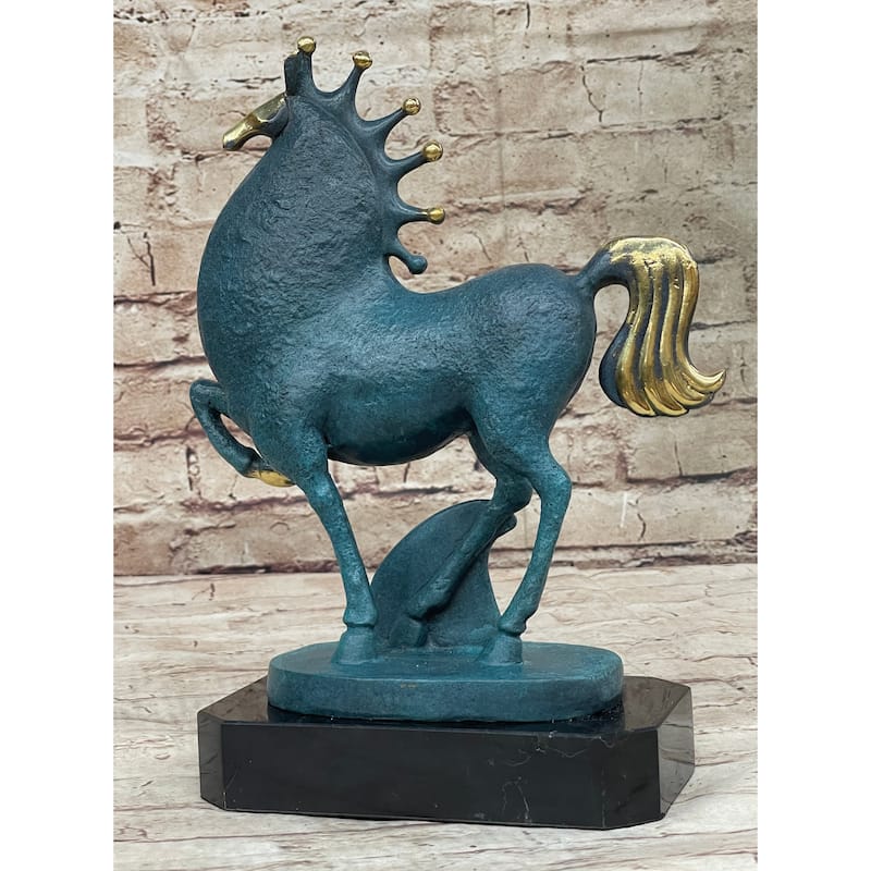 Abstract Modern Artwork Tang Horse Bronze Sculpture Marble Base Figurine Figure