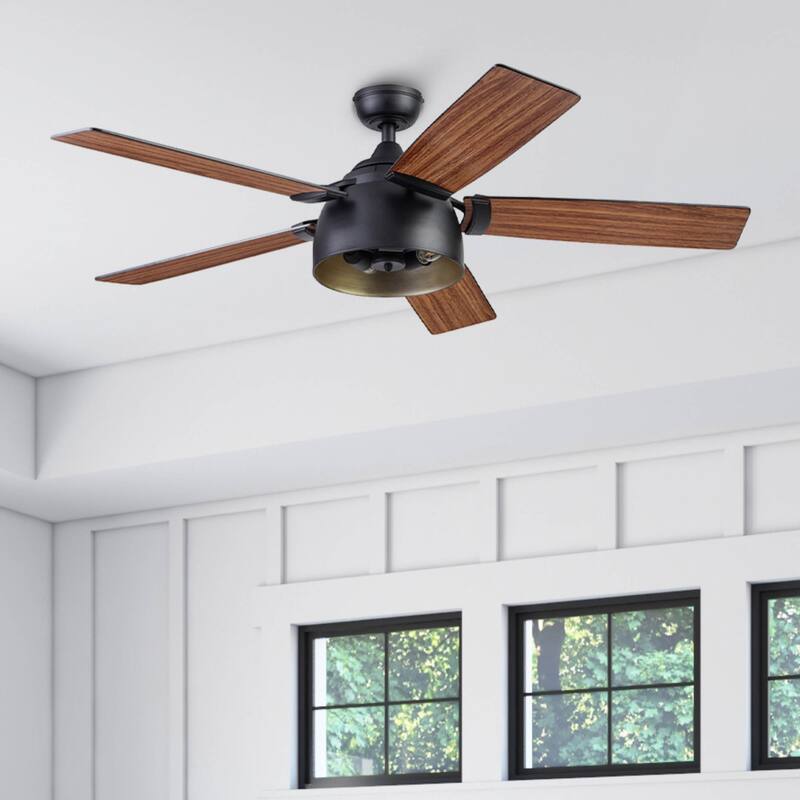52" Prominence Home Octavia Matte Black Industrial Style LED Ceiling Fan with Light, Remote Control