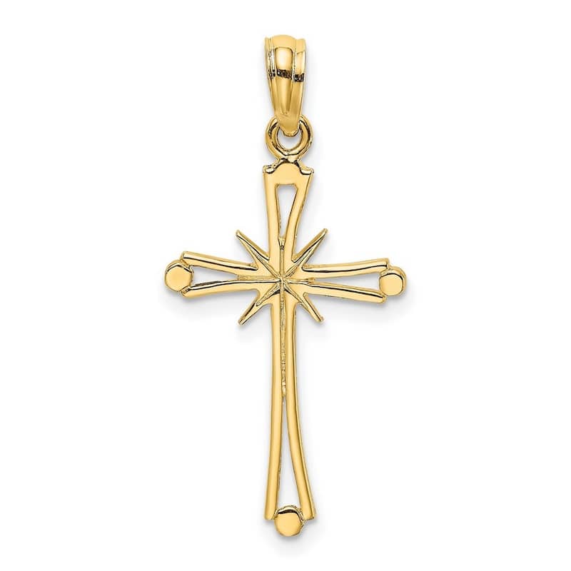 Curata 14k Yellow Gold Religious Cut-out Polished Starburst Cross Necklace 16mm x 21.6mm