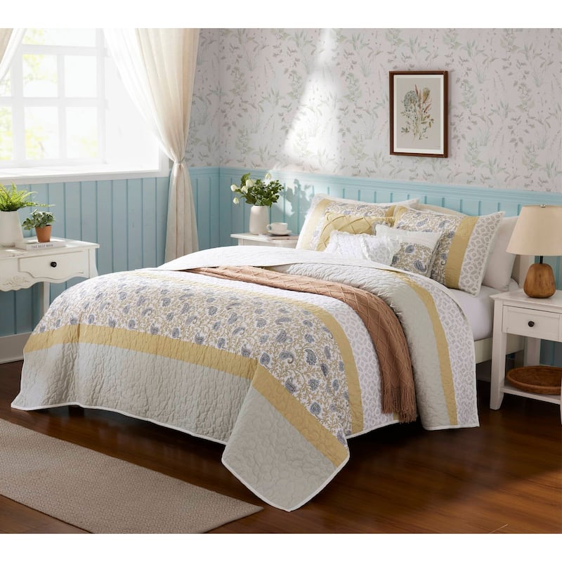 Madison Park Vanessa 6 Piece Cotton Percale Quilt Set with Throw Pillows