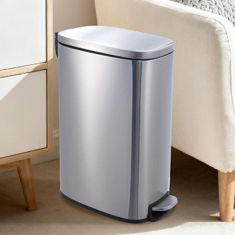13 Gallon/ 50 Liter Slim Stainless Steel Garbage Bin, Trash Can for Kitchen Bathroom - Silver