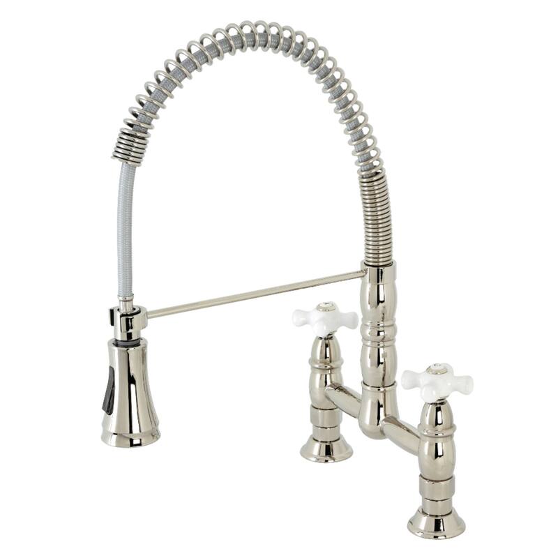 Heritage Two-Handle Deck-Mount Pull-Down Sprayer Kitchen Faucet - Polished Nickel