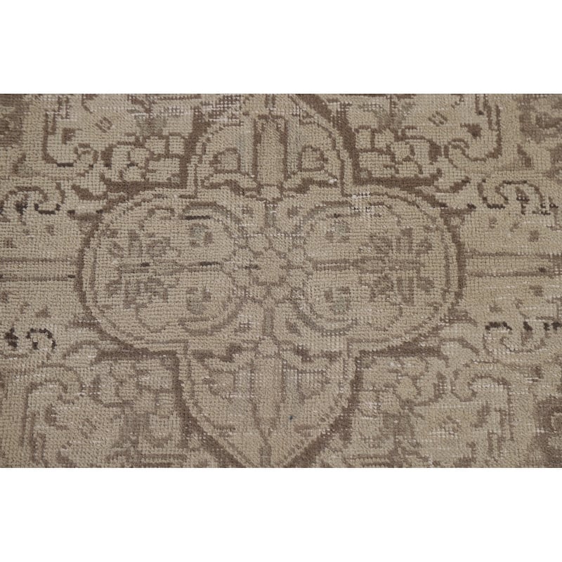 Distressed Tabriz Persian Vintage Beige Rug Hand-knotted Wool Carpet - 8'4" x 10'10"