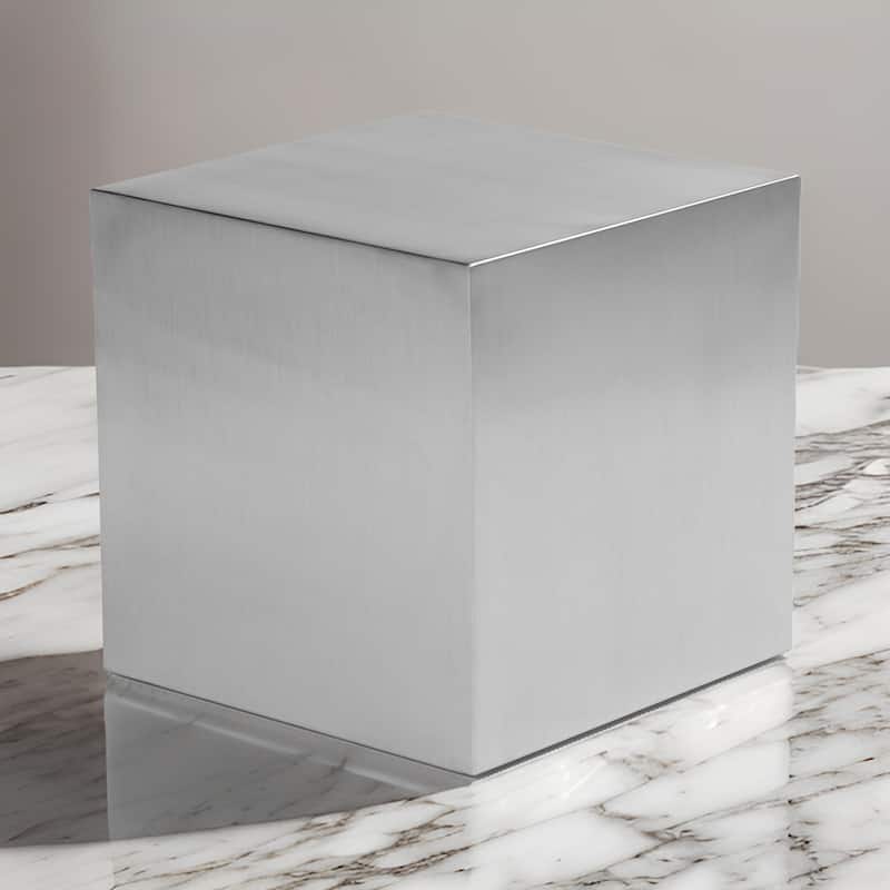Brioni 20 Inch Tall Side End Table, Square Top, Brushed Silver Metal Frame