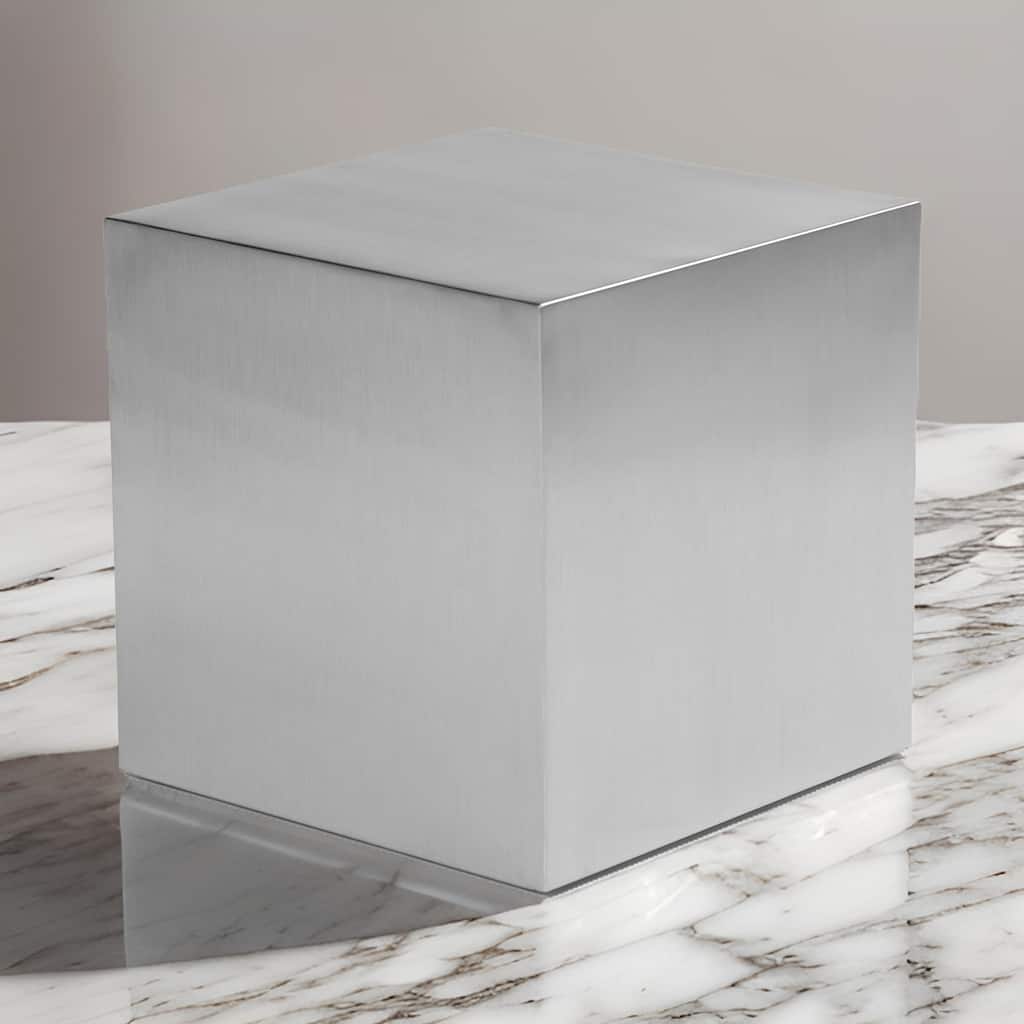 Brioni 20 Inch Tall Side End Table, Square Top, Brushed Silver Metal Frame
