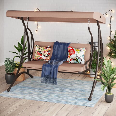 Claribelle 3-person Cushioned Covered Porch Swing Chair by Havenside Home