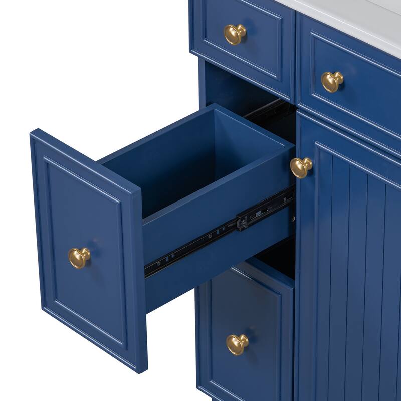 24 Inch Bathroom Vanity Cabinet with Ceramic Sink, 2 Drawers & Door, Bathroom Storage Cabinet Free-standing Single Sink Cabinet