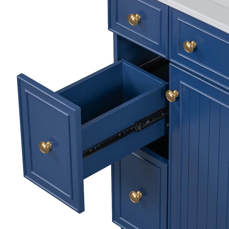 Roomfitters 24" Bathroom Vanity with Ceramic Sink, Storage Cabinet with 2 Drawers and 1 Soft-Close Door