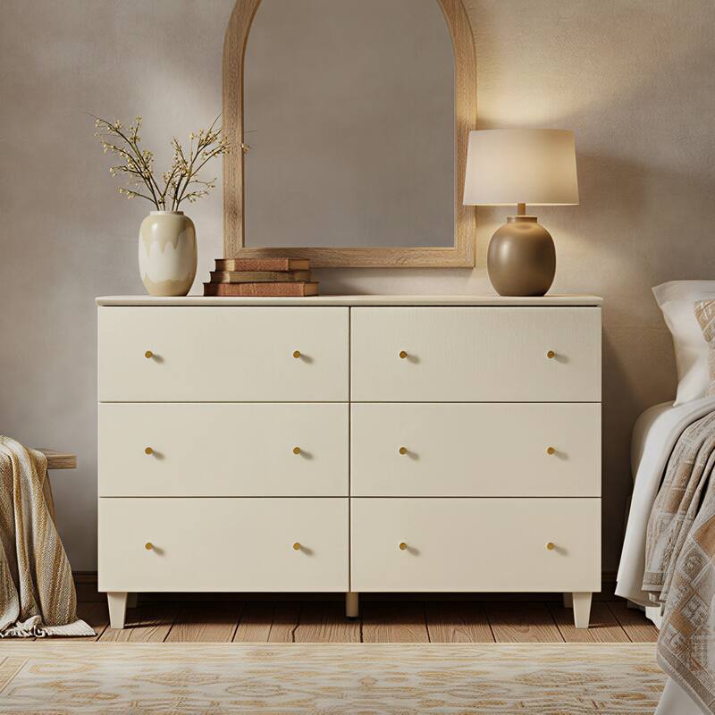 Wood Dresser with 6 Drawers for Bedroom, Closet, Nursery - Beige - 6-drawer