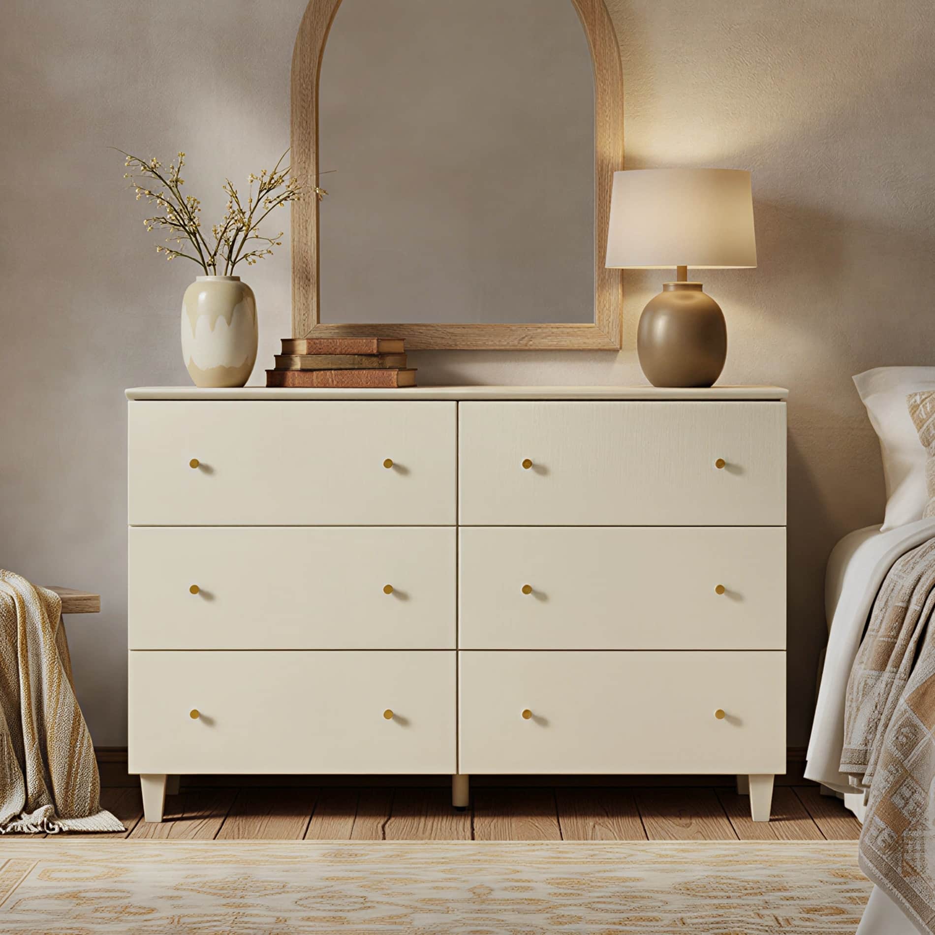 beige wood dresser FUFU&GAGA Grain 8-Drawer 54.6 in. Width x 33.1 in. Height Wooden Dresser, Chest of Drawers with Large Storage Space L-THD-260150-01-c Crafted from durable MDF wood with a wide base for extra stability FUFU&GAGA Beige Wood Grain 9-Drawer