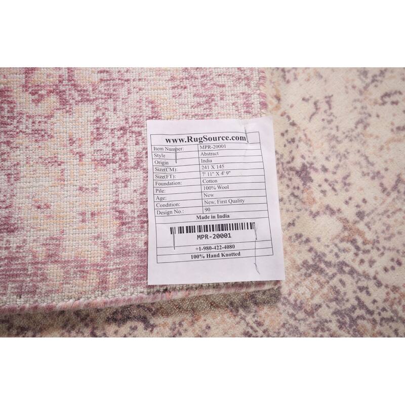 Contemporary Abstract Indian Area Rug Hand-Knotted Wool Carpet - 4'9"x 7'11"