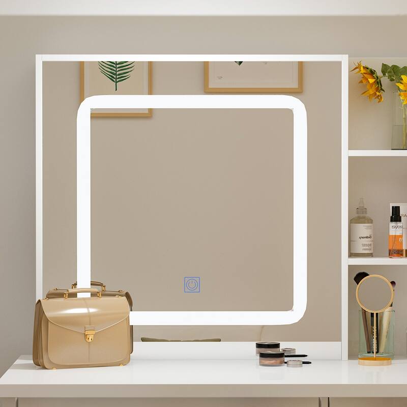 39.4"Wide Makeup Vanity Set with Stool and 3 Color Touching Mirror - 39.4"W