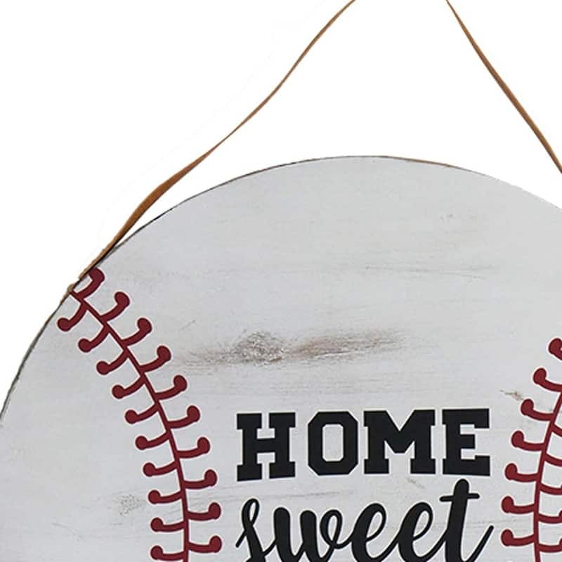 HomeRoots Set of Two 18" X 18" Brown And White Baseball Is Home Wood Wall Decor