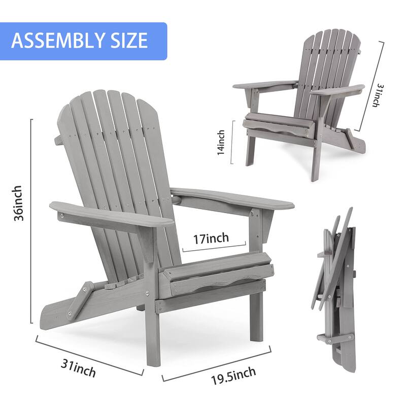 Set of 2 Solid Wood Foldable Adirondack Chairs with Wide Armrests for Outdoor Patio Seating - 19.5”L x 31"W x 36" H