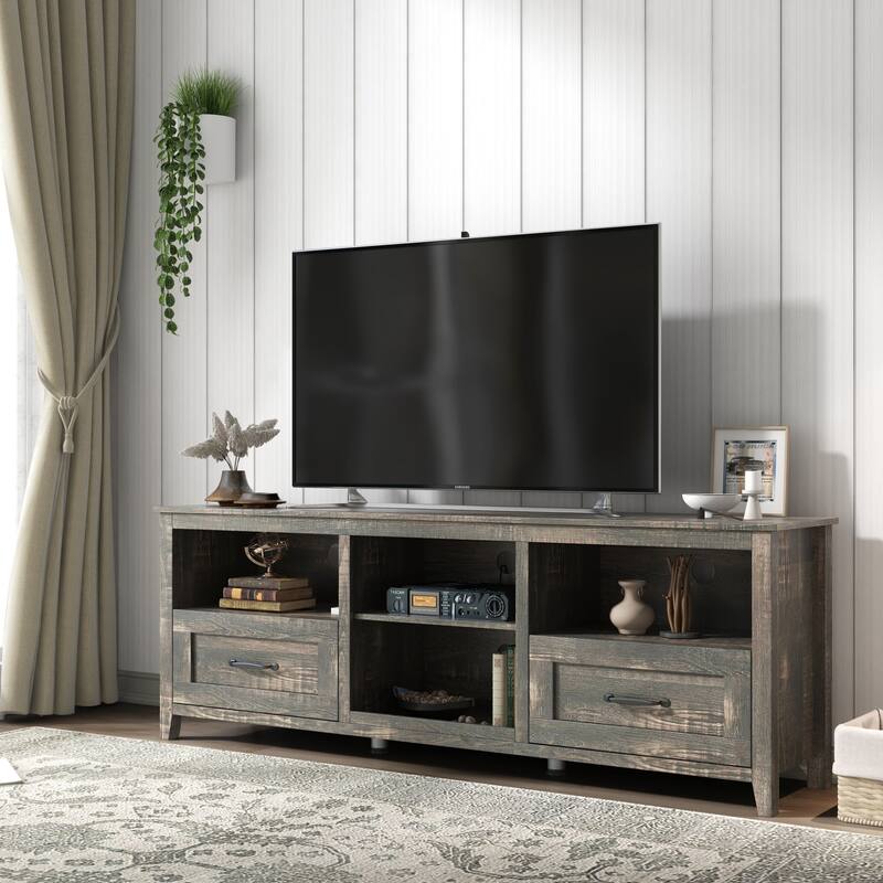 Oaks Aura 70'' TV Stand with 2 Drawers and 4 High-Capacity Storage Compartment, 3 Colors for Living Room and Bedroom