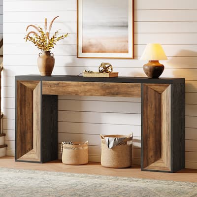 63-Inch Farmhouse Console Table for Entryway, Dual-Tone Sofa Table for Living Room - 62.99" L x 11.81" W x 31.69" H