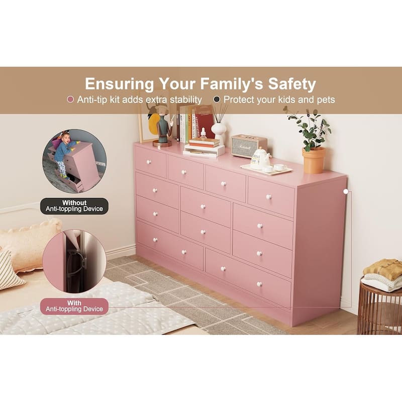 Dresser for Bedroom,12 Drawer Dressers & Chests of Drawers, Wood Storage Drawer Dresser with Power Outlet