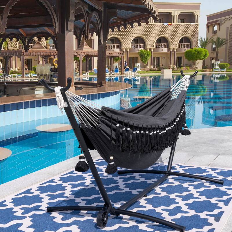 Double Cotton Hammock with Space Saving Steel Stand