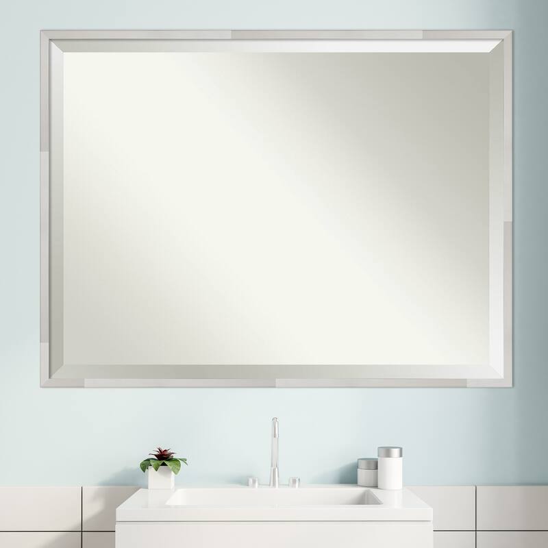 Beveled Wood Bathroom Wall Mirror - Svelte Silver Frame - Svelte Silver