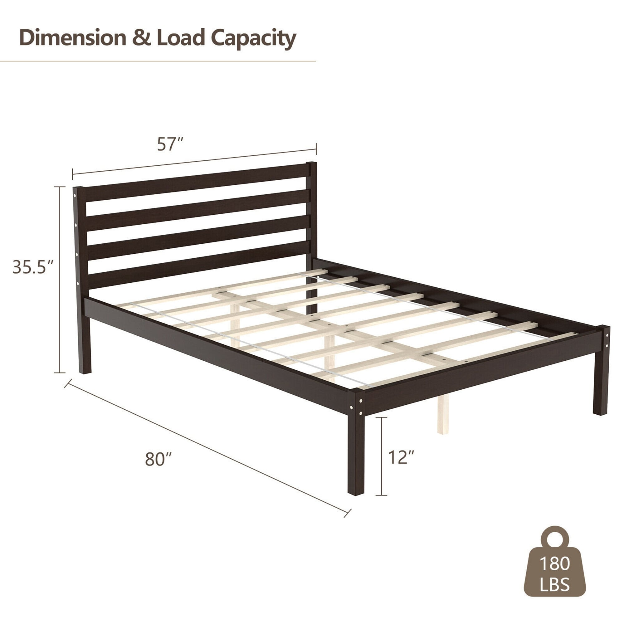 Gymax Full Wood Platform Bed Frame Headboard Slat Support Mattress