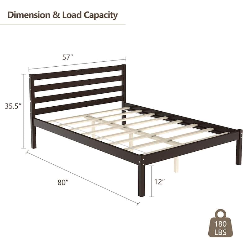 Gymax Full Wood Platform Bed Frame Headboard Slat Support Mattress