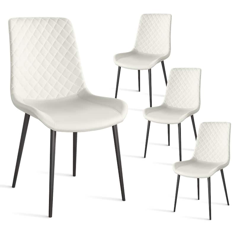 Leather Dining Chair Coffee Chair Reception Chair Set of 4 Accent Chair White Armless Chair with Metal Lges