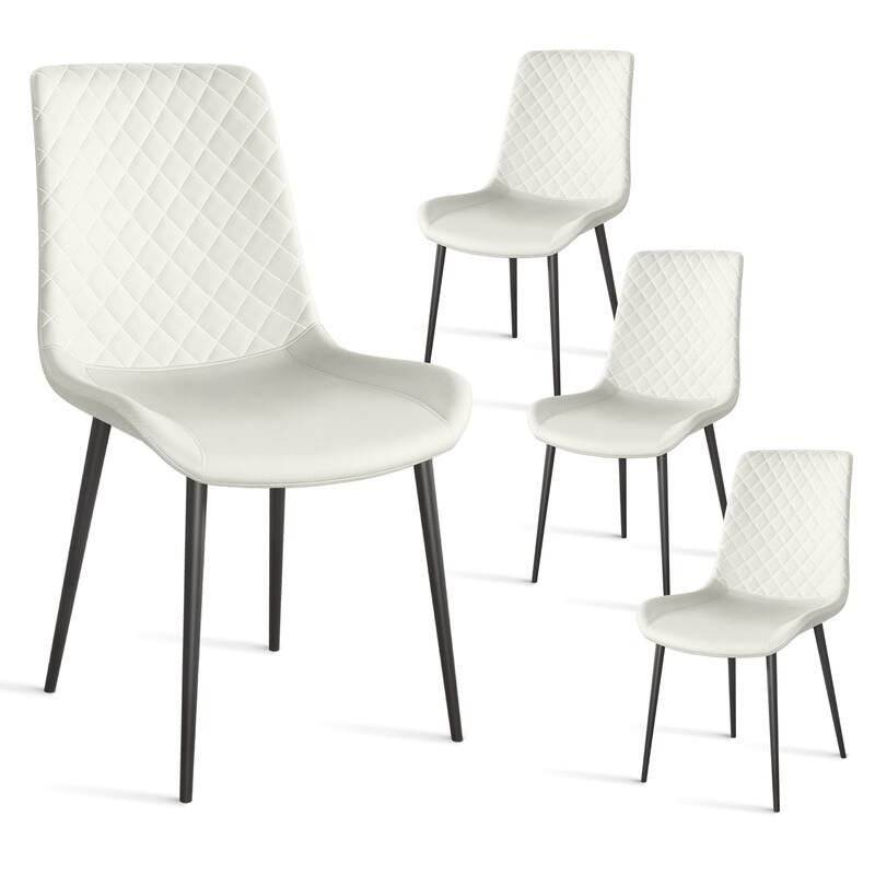 PU Leather Dining Chair with Metal Legs, Chequer Upholstered Armless Chair Set of 2 for Kitchen, Restaurant, Living