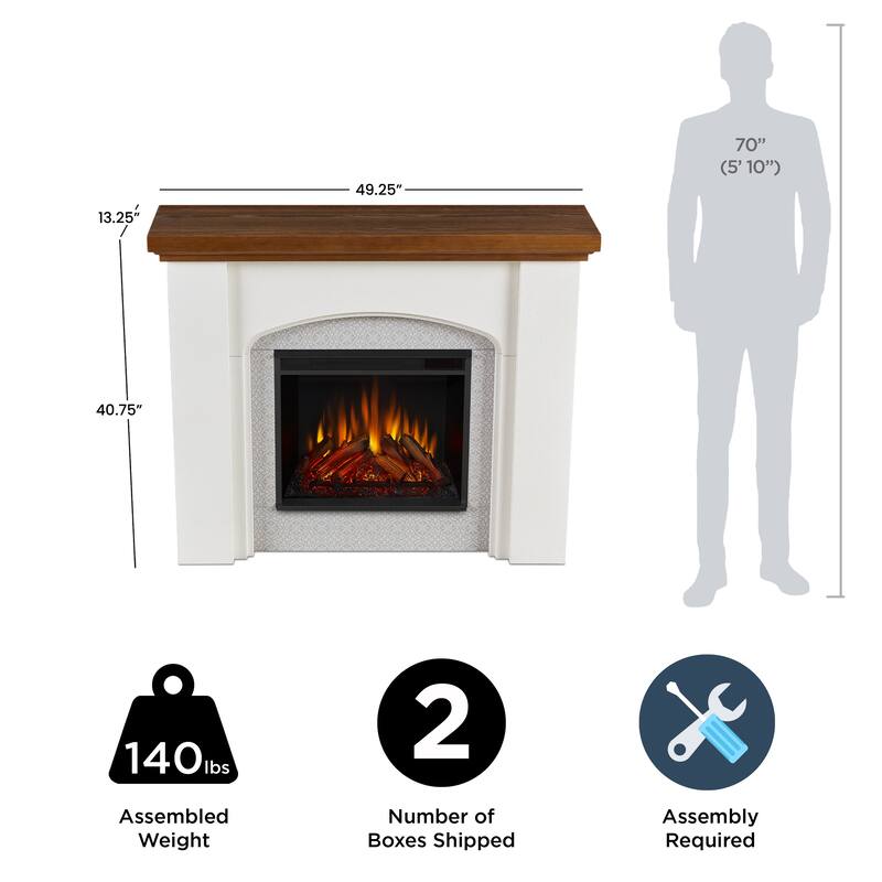 Anika 49" Electric Fireplace Mantel in White Stucco by Real Flame