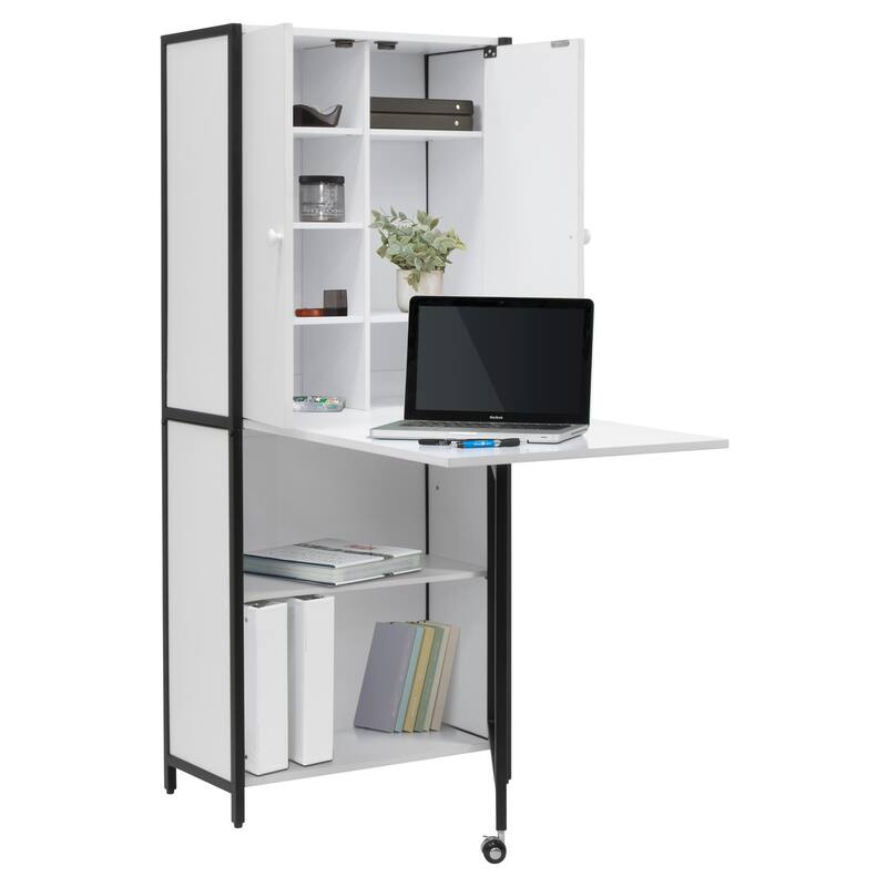 Multipurpose Armoire (58.75" Tall) with Folding Top for Craft, Sewing, Office or Home/ Black/White