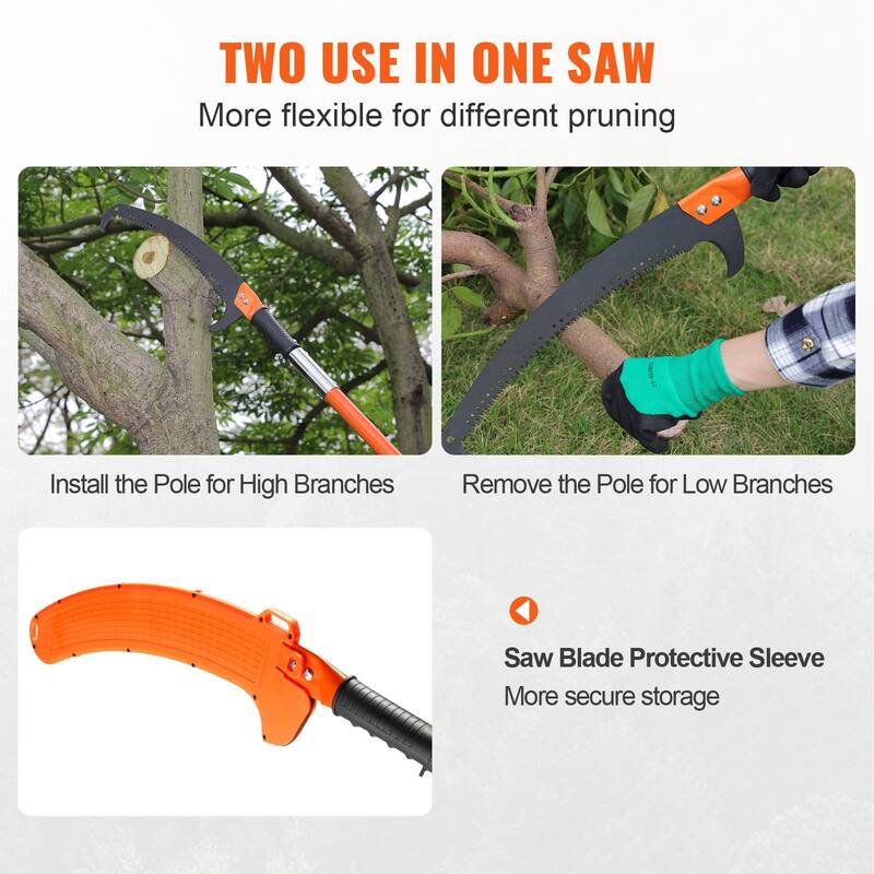 27 Feet Extendable Tree Pruner Manual Pole Saw with Sharp Steel Blade Ideal for High Branches - 7.3ft -27 ft