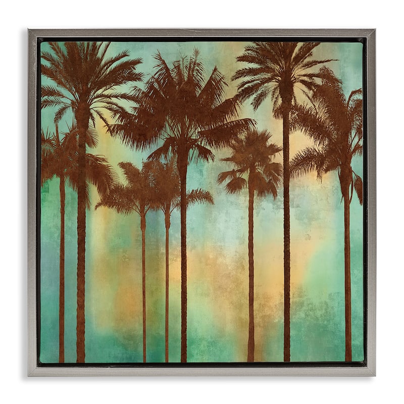 Stupell Palm Trees over Gradient Framed Floater Canvas Wall Art Design By John Seba - 25 x 25 - Grey