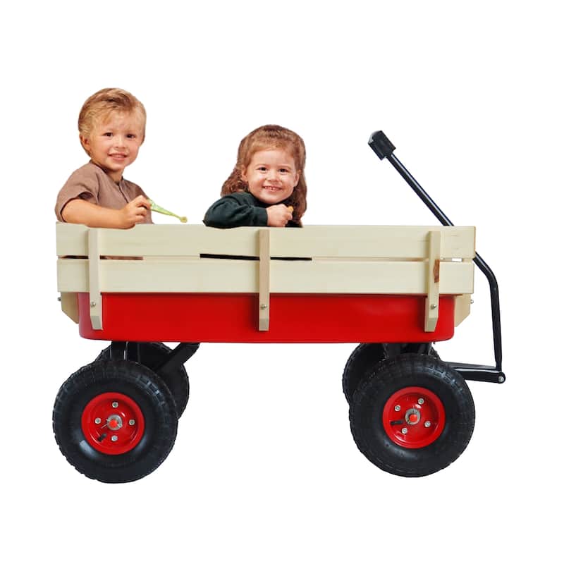 Wagon All Terrain Pulling Wooden Railing Air Tires Children Kid Garden
