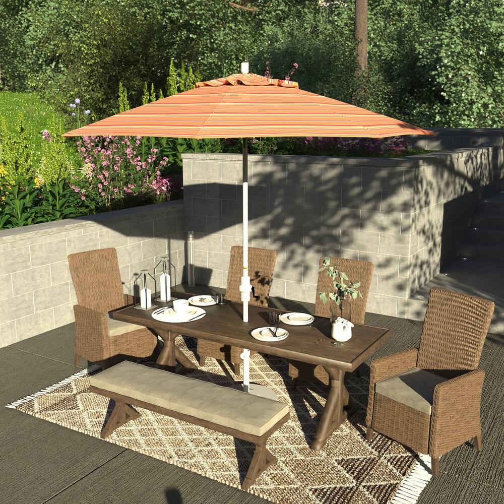 California Umbrella 9' Rd.Crank Lift, Collar Tilt, Aluminum Pole, Fiberglass Rib Patio Umbrella, White Finish, Sunbrella Fabric