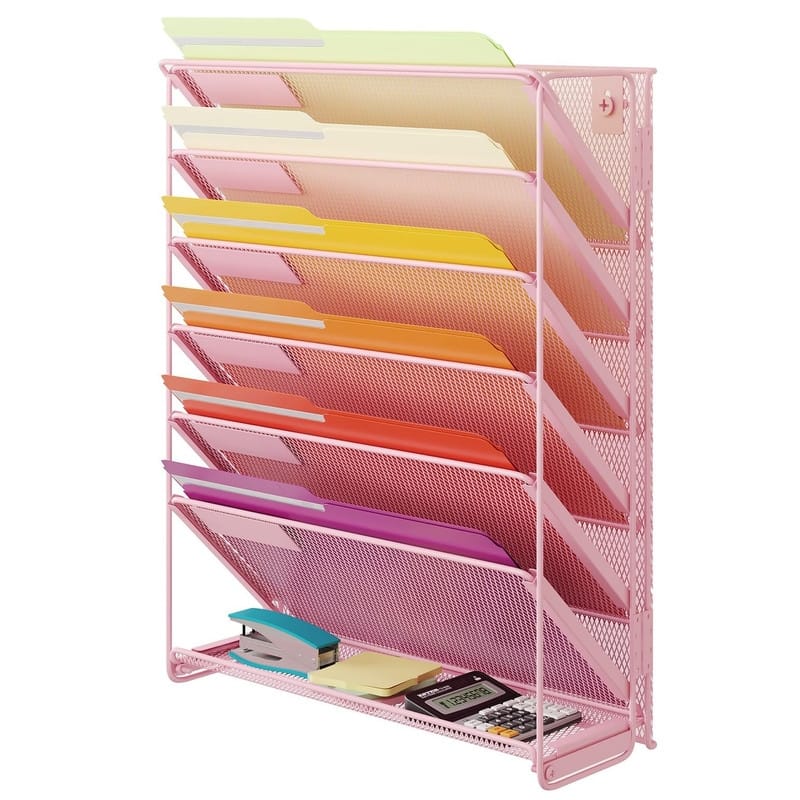 7-Tier Hanging File Organizer Vertical Wall File Holder - 15 x 13.4 x 4.5 inches - Pink