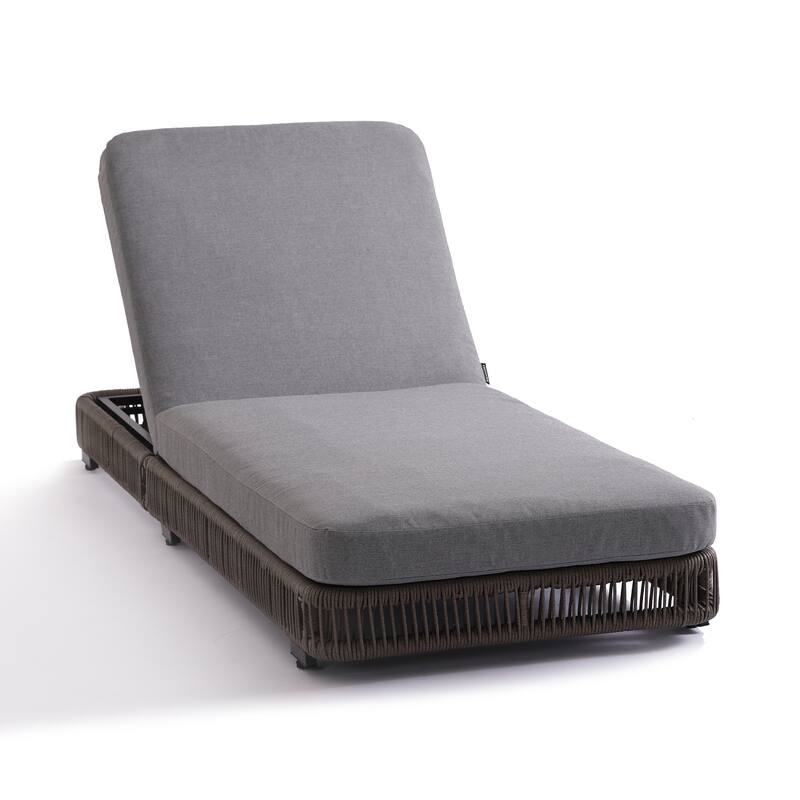 Outdoor Chaise Lounge Chair with Adjustable Backrest Patio Pool Lounge - Grey Frame+Grey Cushion