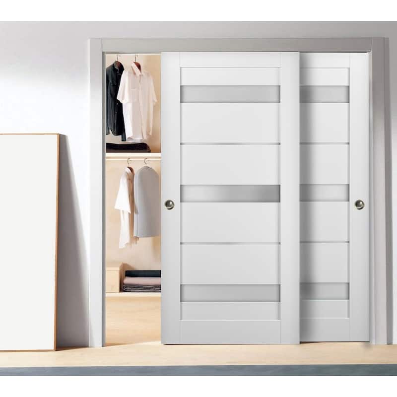 Sliding Closet Bypass Doors hardware / Quadro 4055 White Silk Frosted Opaque Glass