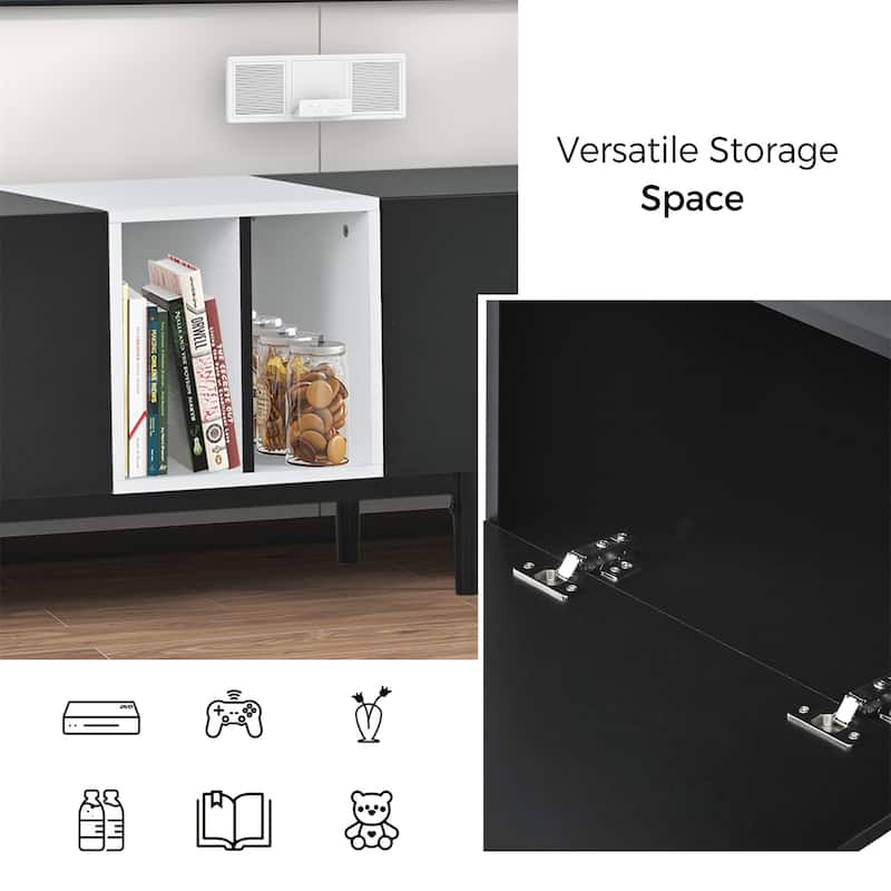 Modern TV Stand for 80" TV with 3 Doors with Large Storage Cabinet