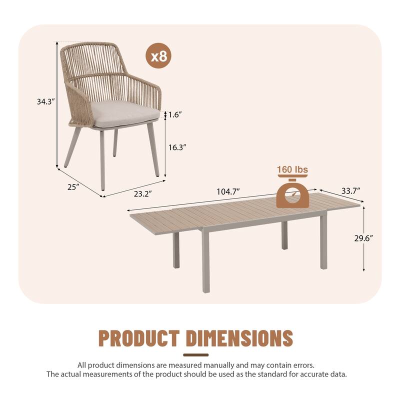 9-Piece Patio Aluminum Extendable Dining Set with Rattan Chairs