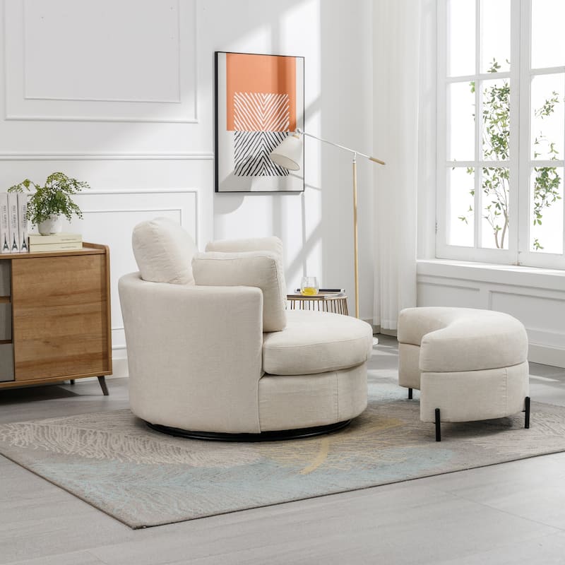 42.2"W Swivel Accent Barrel Chair with Half Crescent Moon Storage Bench