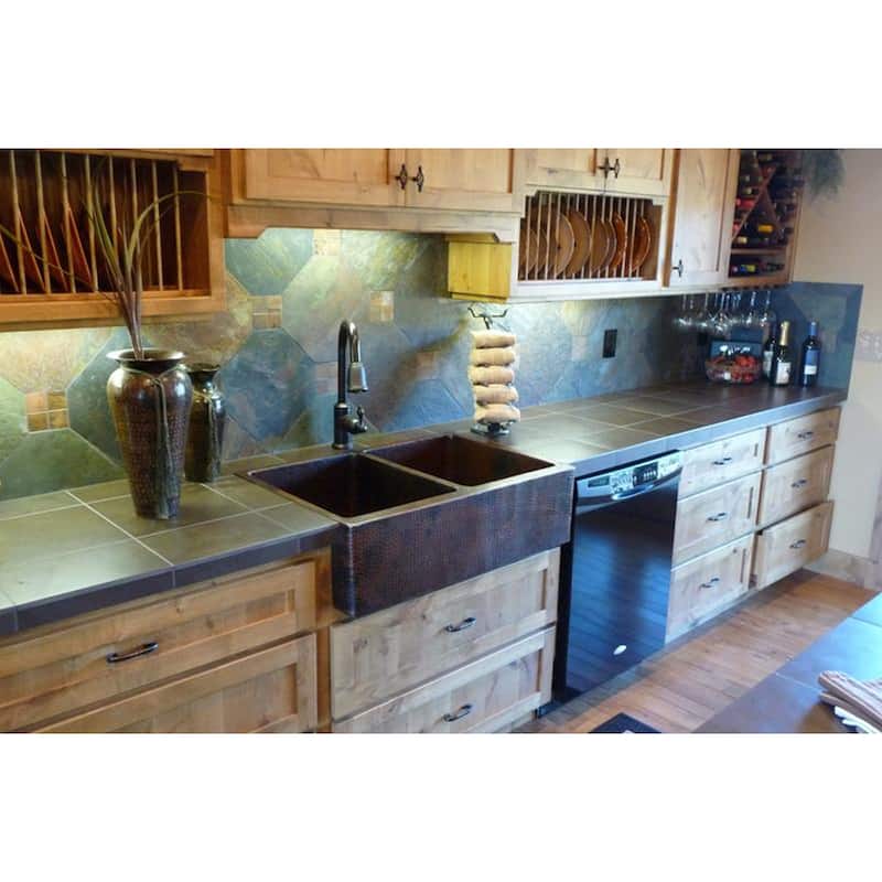 33-in Hammered Copper Apron Front 50/50 Double Basin Kitchen Sink (KA50DB33229)