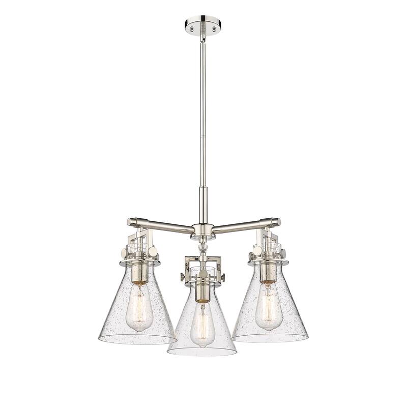 Innovations Lighting Newton Cone - 3 Light 7" Stem Hung Pendant - Polished Nickel/Seedy
