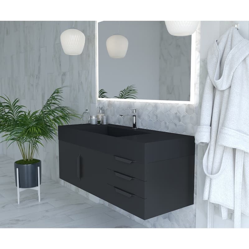 Amazon 48" Wall Mounted Bathroom Vanity Set w/ Black Top